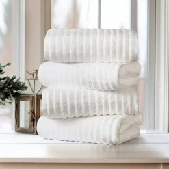 Bibb Home 4 Pack Ribbed Egyptian Cotton Bath Towel Set-Bed Bath Fashions Best