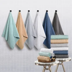 Bibb Home 4 Pack Ribbed Egyptian Cotton Bath Towel Set-Bed Bath Fashions Best