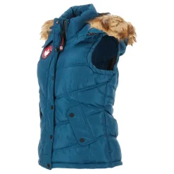 Women's Puffer Vest with Faux Fur Trim Hood-Canada Weather Gear New