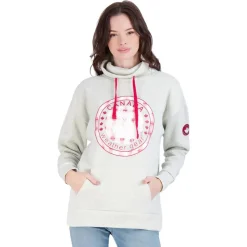 Women's Logo Printed Cowl Neck Fleece Hoodie-Canada Weather Gear Fashion