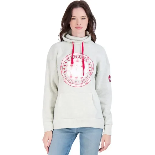 Women's Logo Printed Cowl Neck Fleece Hoodie-Canada Weather Gear Fashion