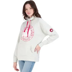 Women's Logo Printed Cowl Neck Fleece Hoodie-Canada Weather Gear Fashion