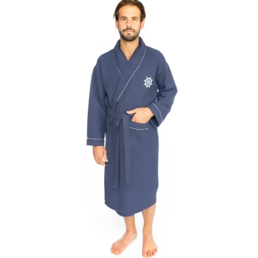 Classic Turkish Cotton Nautical Sailor Waffle Unisex Bathrobes-Classic Turkish Towels Clearance