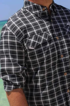 Coastal Plaid Men's Long Sleeve Fishing Shirt-Mojo Sportswear Company Hot