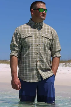 Coastal Plaid Men's Long Sleeve Fishing Shirt-Mojo Sportswear Company Hot