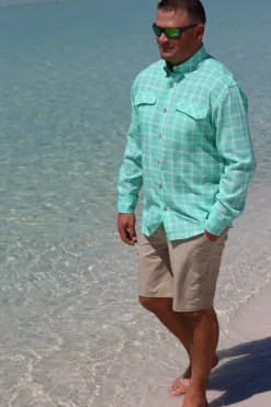 Coastal Plaid Men's Long Sleeve Fishing Shirt-Mojo Sportswear Company Hot