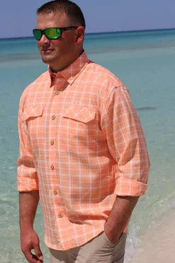Coastal Plaid Men's Long Sleeve Fishing Shirt-Mojo Sportswear Company Hot