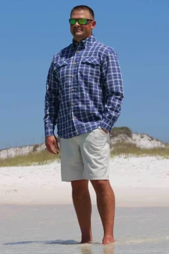 Coastal Plaid Men's Long Sleeve Fishing Shirt-Mojo Sportswear Company Hot