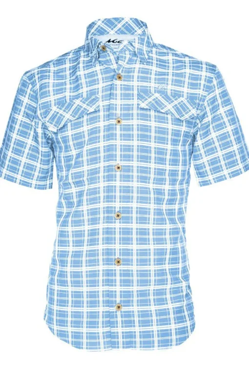 Coastal Plaid Short Sleeve Men's Fishing Shirt-Mojo Sportswear Company New