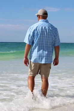 Coastal Plaid Short Sleeve Men's Fishing Shirt-Mojo Sportswear Company New