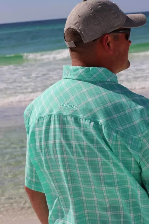 Coastal Plaid Short Sleeve Men's Fishing Shirt-Mojo Sportswear Company New