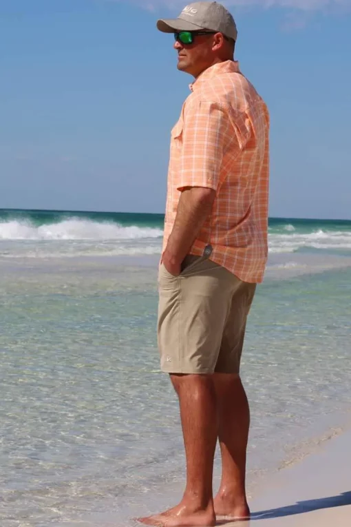 Coastal Plaid Short Sleeve Men's Fishing Shirt-Mojo Sportswear Company New