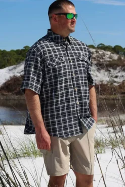 Coastal Plaid Short Sleeve Men's Fishing Shirt-Mojo Sportswear Company New