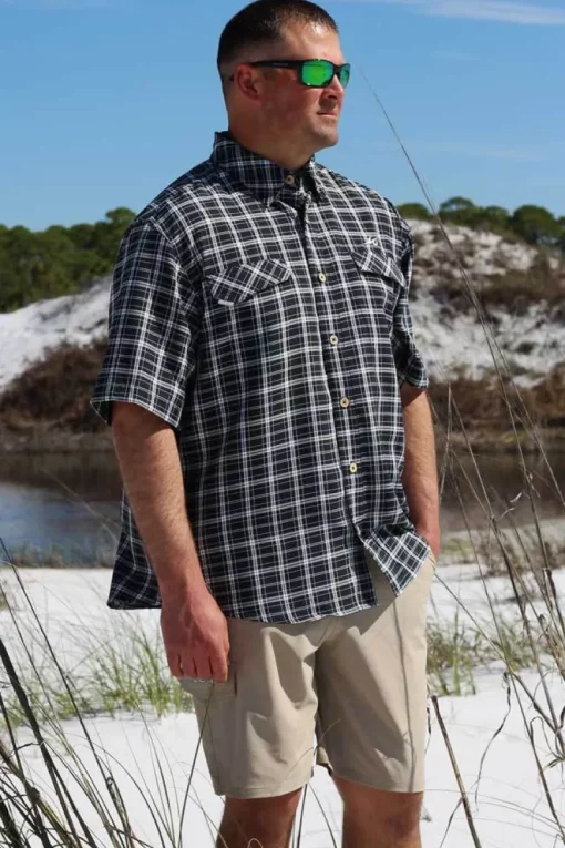 Coastal Plaid Short Sleeve Men's Fishing Shirt-Mojo Sportswear Company New