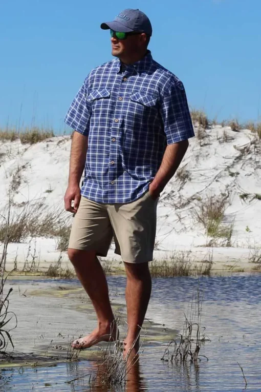 Coastal Plaid Short Sleeve Men's Fishing Shirt-Mojo Sportswear Company New