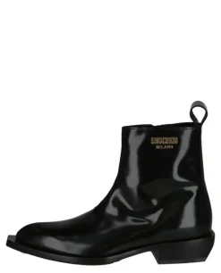 Gold Lettering Logo Ankle Boots-Moschino Fashion