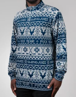 Hockey Puck Yeah Fairisle Men's Quarter Zip-SwingJuice Sale