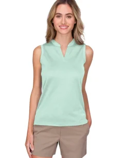 Women's Waffle-Textured Collarless Golf Polo-Three Sixty Six Discount
