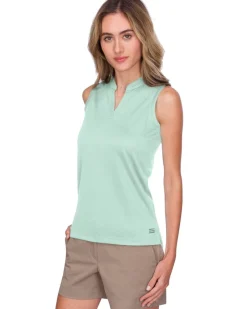 Women's Waffle-Textured Collarless Golf Polo-Three Sixty Six Discount
