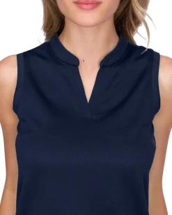 Women's Waffle-Textured Collarless Golf Polo-Three Sixty Six Discount