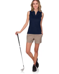 Women's Waffle-Textured Collarless Golf Polo-Three Sixty Six Discount