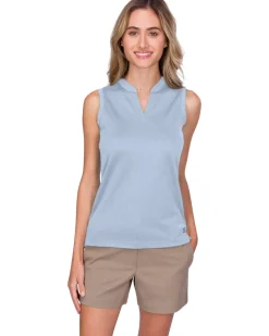 Women's Waffle-Textured Collarless Golf Polo-Three Sixty Six Discount