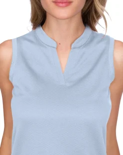 Women's Waffle-Textured Collarless Golf Polo-Three Sixty Six Discount