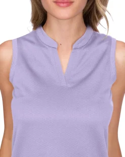 Women's Waffle-Textured Collarless Golf Polo-Three Sixty Six Discount