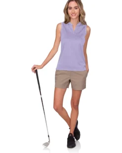 Women's Waffle-Textured Collarless Golf Polo-Three Sixty Six Discount