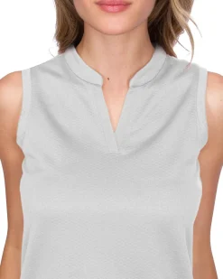 Women's Waffle-Textured Collarless Golf Polo-Three Sixty Six Discount