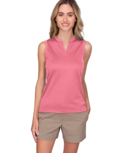 Women's Waffle-Textured Collarless Golf Polo-Three Sixty Six Discount