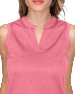 Women's Waffle-Textured Collarless Golf Polo-Three Sixty Six Discount