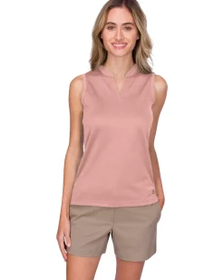 Women's Waffle-Textured Collarless Golf Polo-Three Sixty Six Discount