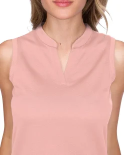 Women's Waffle-Textured Collarless Golf Polo-Three Sixty Six Discount