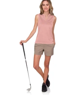 Women's Waffle-Textured Collarless Golf Polo-Three Sixty Six Discount