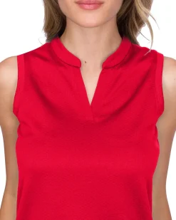 Women's Waffle-Textured Collarless Golf Polo-Three Sixty Six Discount