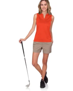 Women's Waffle-Textured Collarless Golf Polo-Three Sixty Six Discount