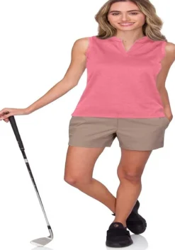 Women's Waffle-Textured Collarless Golf Polo-Three Sixty Six Discount