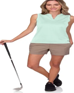 Women's Waffle-Textured Collarless Golf Polo-Three Sixty Six Discount