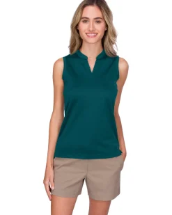 Women's Waffle-Textured Collarless Golf Polo-Three Sixty Six Discount
