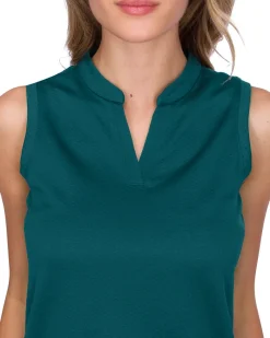 Women's Waffle-Textured Collarless Golf Polo-Three Sixty Six Discount