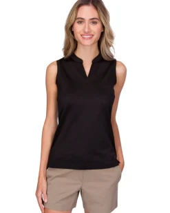 Women's Waffle-Textured Collarless Golf Polo-Three Sixty Six Discount