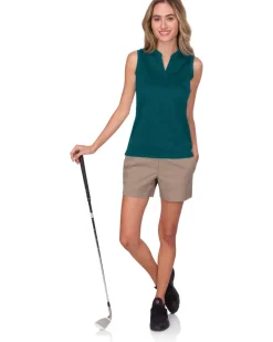 Women's Waffle-Textured Collarless Golf Polo-Three Sixty Six Discount