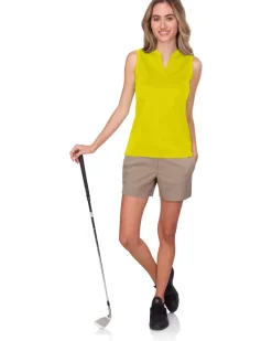 Women's Waffle-Textured Collarless Golf Polo-Three Sixty Six Discount