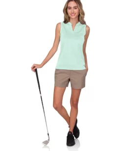 Women's Waffle-Textured Collarless Golf Polo-Three Sixty Six Discount