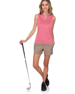 Women's Waffle-Textured Collarless Golf Polo-Three Sixty Six Discount