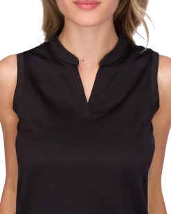 Women's Waffle-Textured Collarless Golf Polo-Three Sixty Six Discount