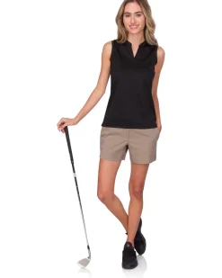 Women's Waffle-Textured Collarless Golf Polo-Three Sixty Six Discount