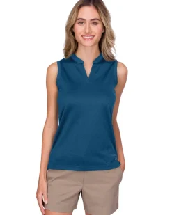 Women's Waffle-Textured Collarless Golf Polo-Three Sixty Six Discount