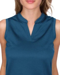 Women's Waffle-Textured Collarless Golf Polo-Three Sixty Six Discount